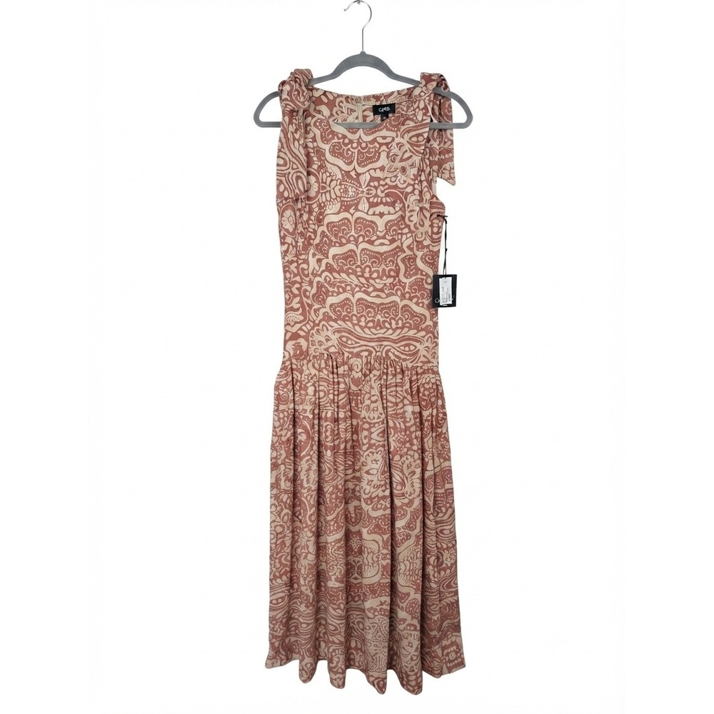 CeCe Sleeveless Drop Waist‎ Tie Shoulder Paisley Midi Dress Mocha XS 73853831AN